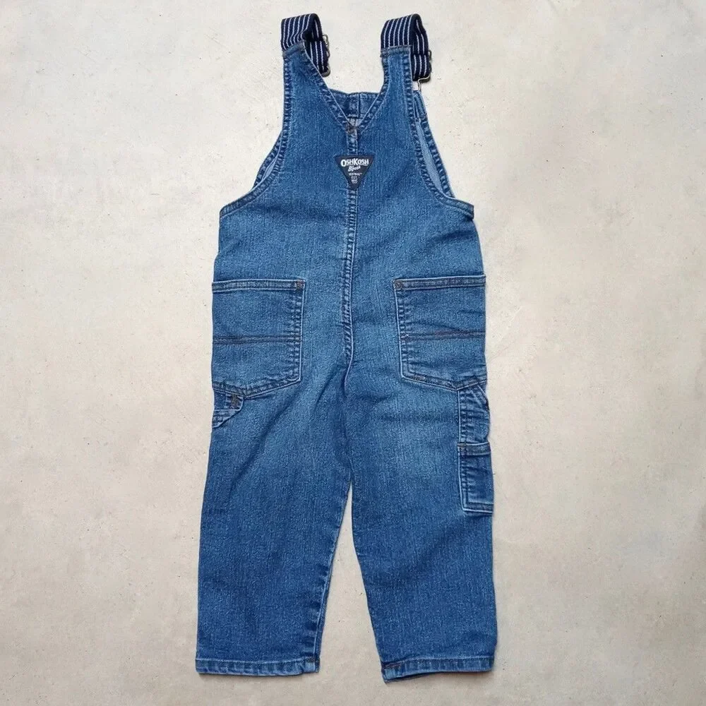 OshKosh B’gosh Toddler Bib Overalls 2T Jean Carpenter Stretch Denim Utility